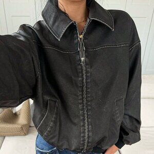 Black Casual Women's Washed Faux Leather Jacket
